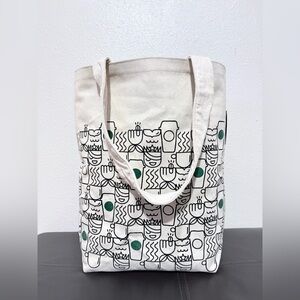 Starbucks Cream Canvas Tote with Black and Green Print